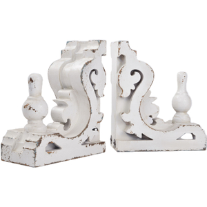 Handmade Distressed White Book Ends for Heavy Books, 1 Pair/2 Pieces