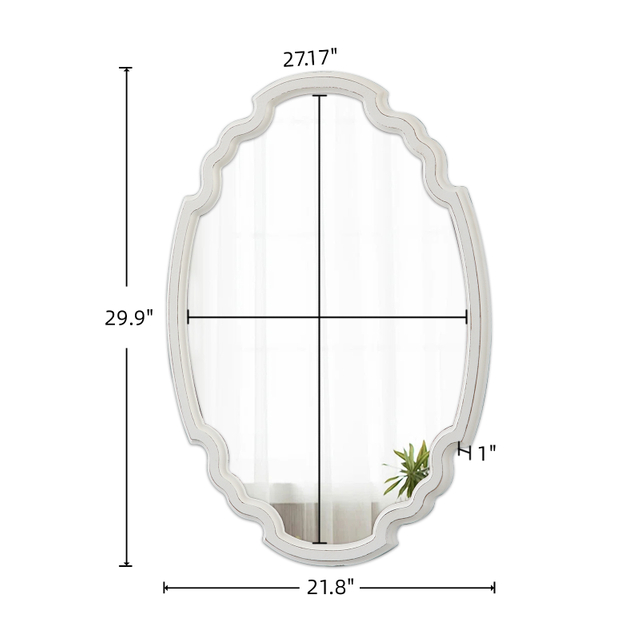 Rustic Oval Mirror 22 X 30 Inch, Distressed White, Wood Framed