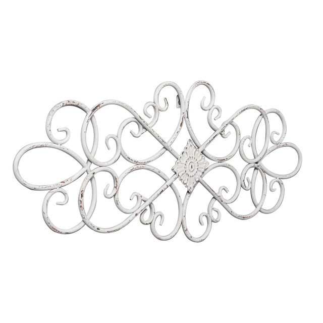 White Flower Scroll Metal Wall Art Decor 32" x 13"