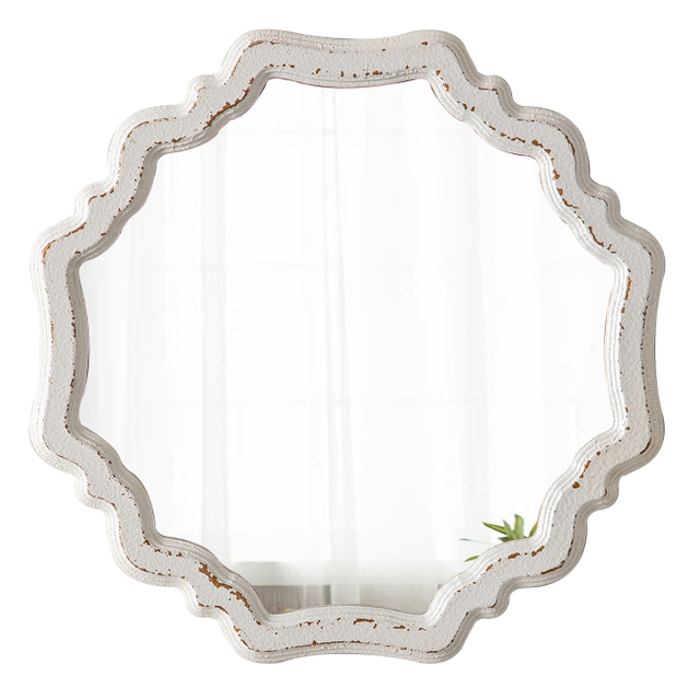 Rustic Scalloped White Round Mirrors for Wall Decor 15.7 Inch