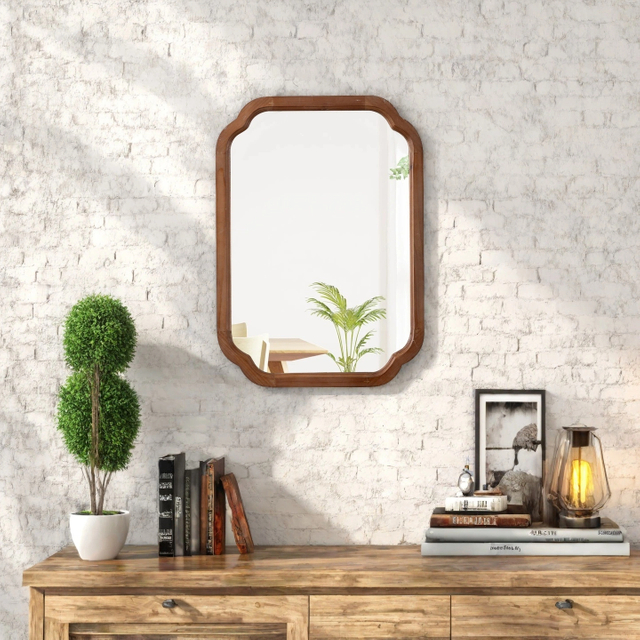 Farmhouse Rustic Bathroom Mirrors for Wall Decor 17 X 24 Inch with Wood Frame