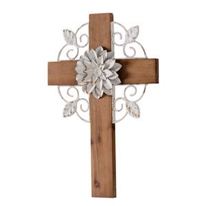 Rustic Crosses Wall Decor with Metal Floral, Handmade Distressed
