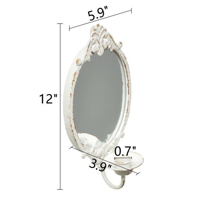 Rustic White Mirrored Wall Candle Sconces Set of Two, Handmade Distressed