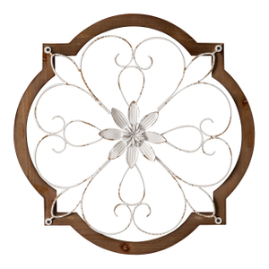 Vintage Wrought Iron Wall Decor 22", Distressed White