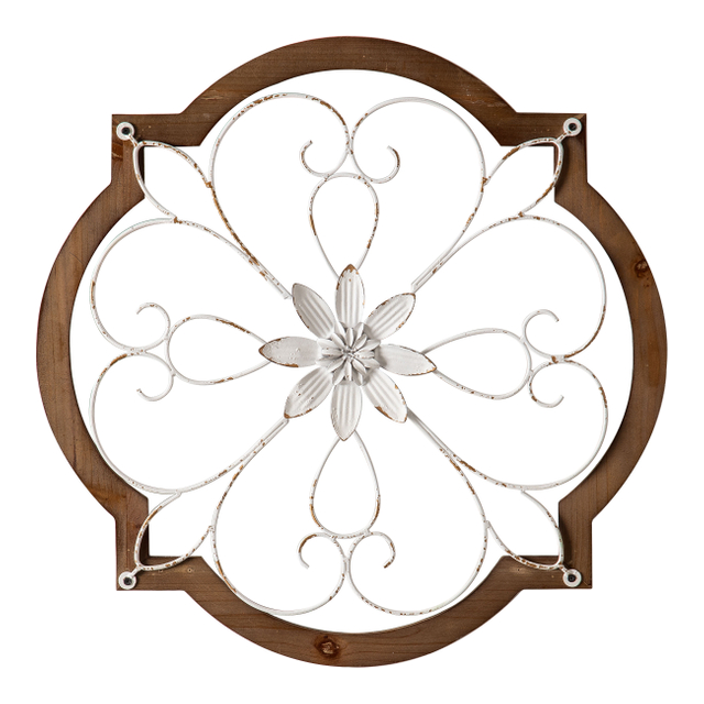 Vintage Wrought Iron Wall Decor 22", Distressed White
