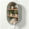Galvanized Metal Wash Tub with Shelf, Small Oval Wall Shelf