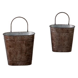 Set of 2 Vintage Oval Galvanized Wall Planter Basket, Hanging Wall Flower Pot