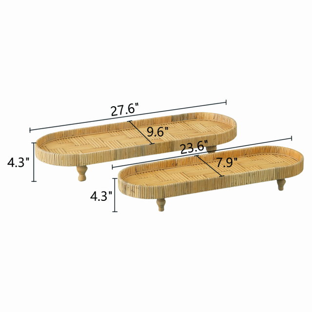 Rattan Tray Set of 2 with Wooden Legs
