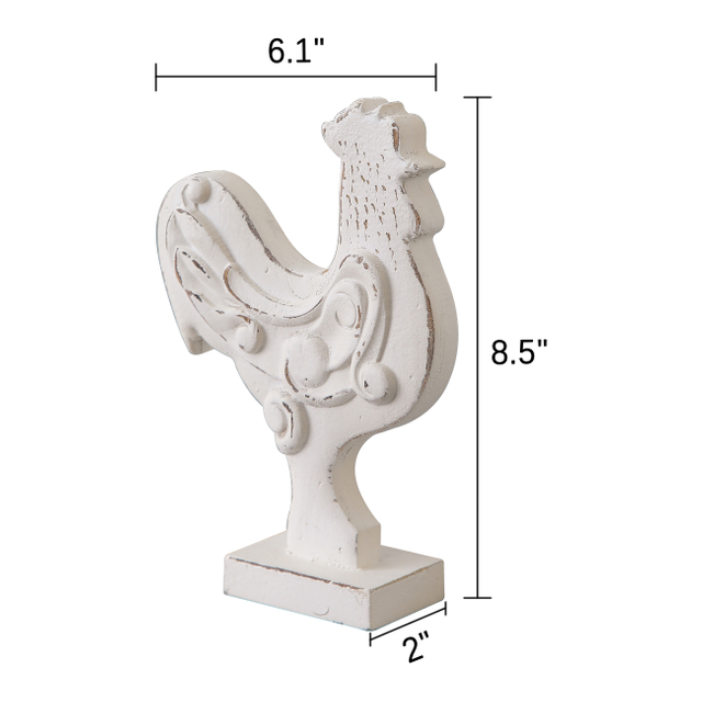 Rustic Small Chicken Statue Kitchen Decor 6 X 8 Inch, White, Wood