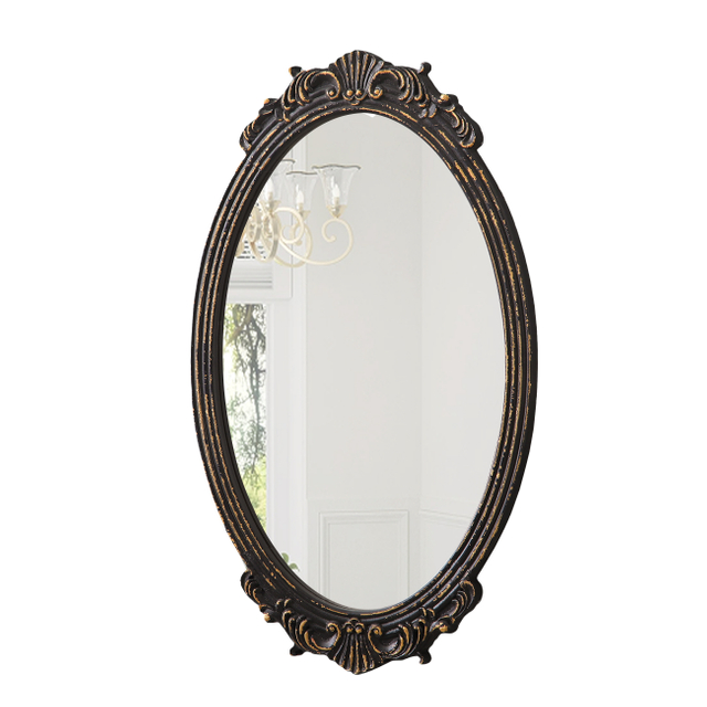 Antique Baroque Oval Mirror for Wall 30 X 18 Inch, Black