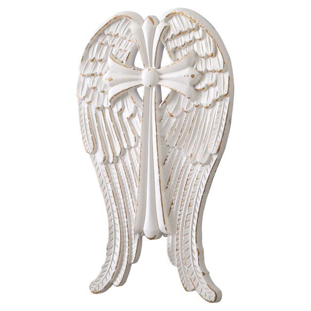 Distressed White Angel Wings Cross Wall Decor