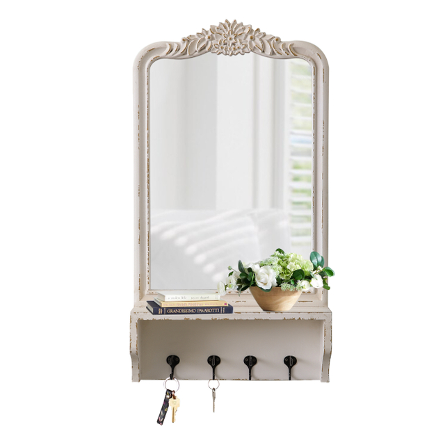 Vintage Mirror with Shelf and 4 Hooks 30 X 16 Inch