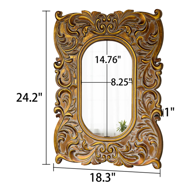 Antique Small Oval Gold Mirror 18 x 24 Inch, Distressed Finish