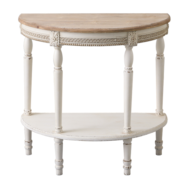Distressed White Half Moon Console Table, 30" Wood Entryway Table