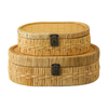 Set of 2 Rattan Box, Oval Decorative Storage Boxes with Lids