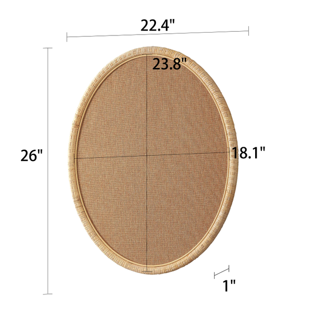 Oval Rattan Framed Pin Boards for Walls, 26x22 Boho Fabric Bulletin Board
