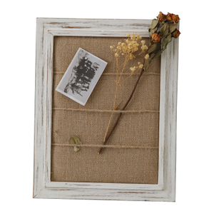Whitewash Framed Small Bulletin Board With 3 Hemp Ropes