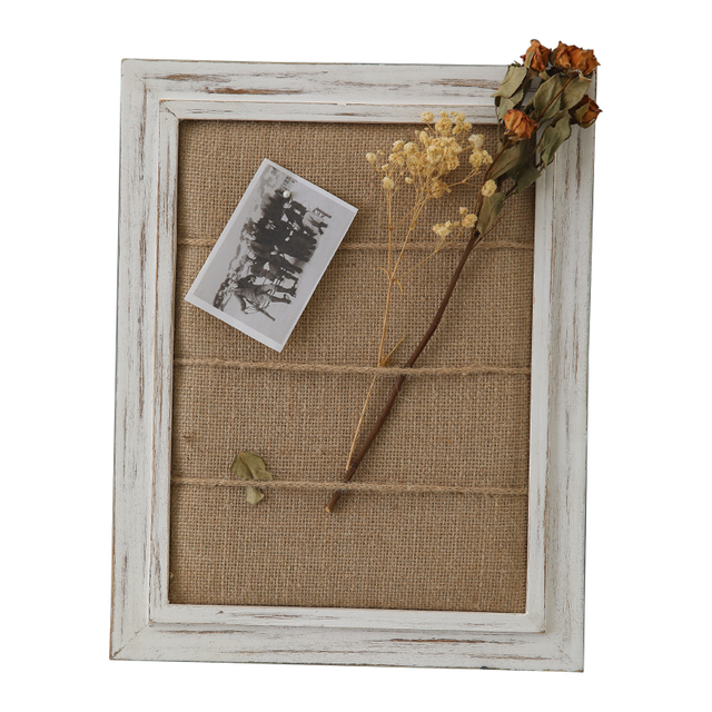 Whitewash Framed Small Bulletin Board With 3 Hemp Ropes