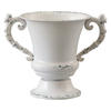 Distressed White Metal Vase, Decorative Flower Urn Planter 7 Inch Tall