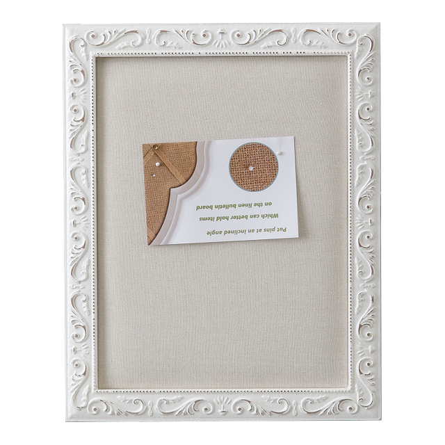 Small Linen Bulletin Board - White Wood Framed Memo Board