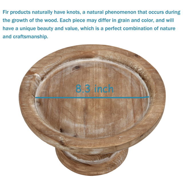 Natural Wooden Rustic Cake Stand with Pedestal Base, 8" Inner