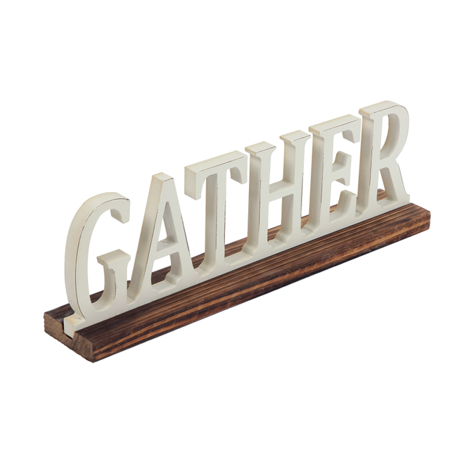 Rustic Wooden Gather Signs for Home Decor 16", Distressed White