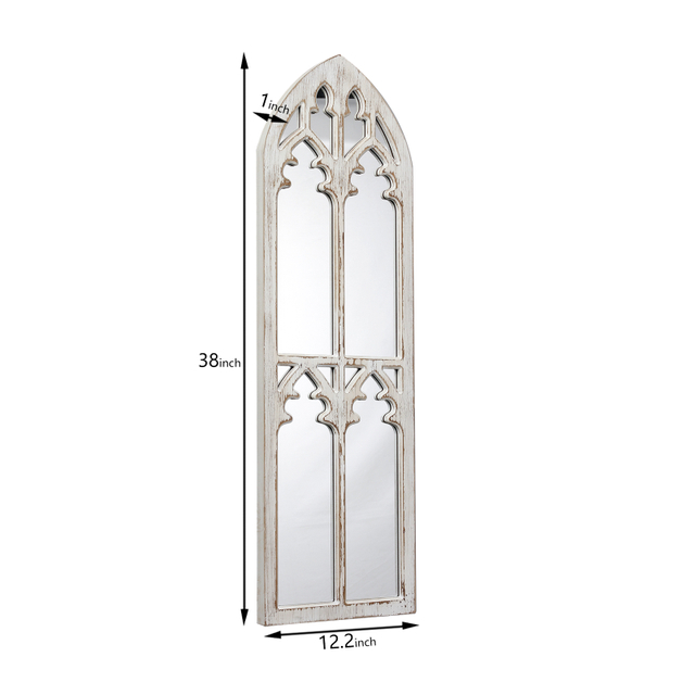 Farmhouse Wood Frame Arched Window Mirror 12 x 38 inches