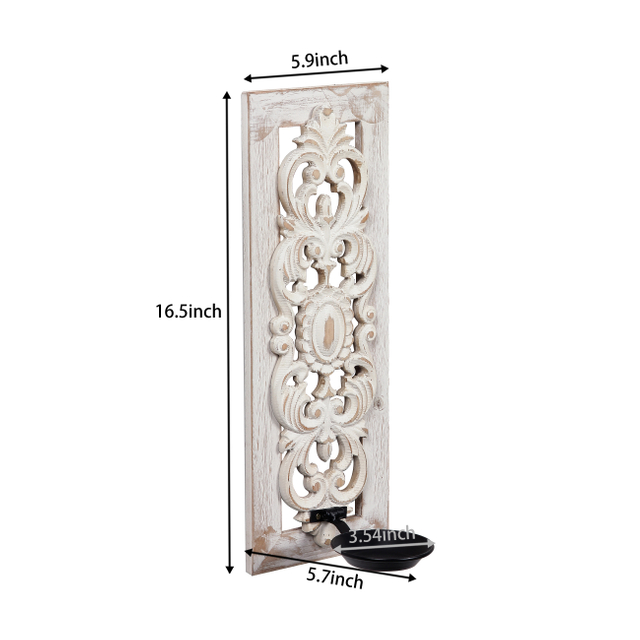 Openwork Carving Wall Candle Sconces Set of Two, Handmade Distressed