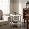 Elegant Scalloped Small White End Table, 18 Inches Tall Side Table
