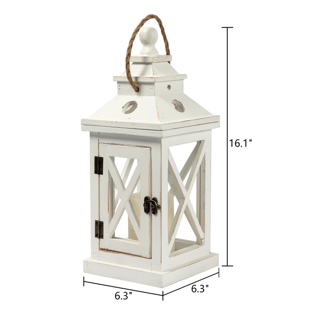 Solid Wood White Lanterns Decorative 16"