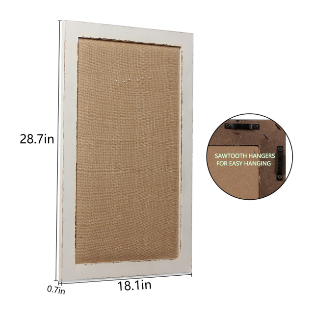 18x29 White Linen Bulletin Board, Farmhouse Wood Frame Decor