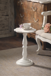 White Round Small Pedestal Side Table 19" Tall, Floral Shape Tabletop