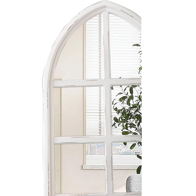 Distressed White Arched Window Mirrors for Wall Decor 18 X 36 Inch