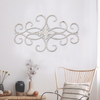Vintage Large Wrought Iron Wall Decor 32" x 18", Distressed White
