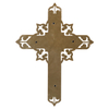 Rustic Wooden Cross for Wall, 11 Inches Tall Decorative Cross with White Metal Overlay and Beaded Detail