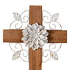 Rustic Crosses Wall Decor with Metal Floral, Handmade Distressed