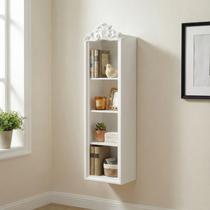 Vintage White Wall Mount Cabinet 4 Tier Open Shelf, 32 Inches Tall