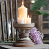 Rustic Wooden Pillar Candle Holders, 5" Wide Large Pedestal Candle Stand