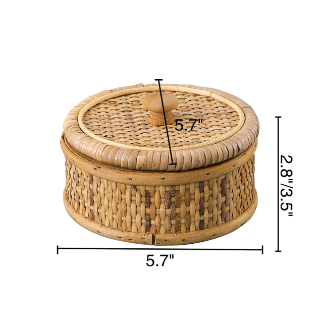 Small Round Rattan Box with Lid, Decorative Storage Boxes