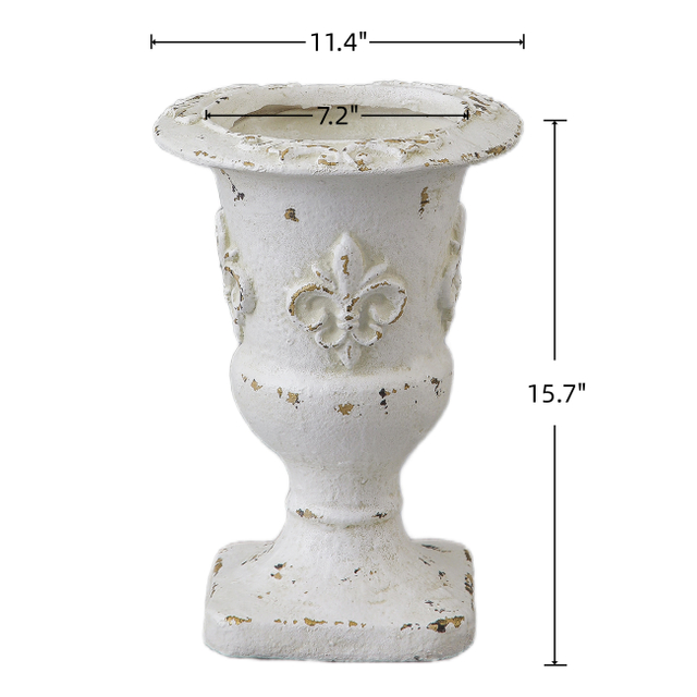 16" Tall Vintage Resin Urn Planter with Fleur-de-Lis