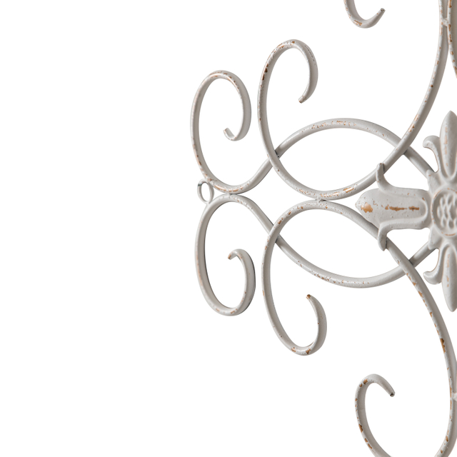Vintage Large Wrought Iron Wall Decor 32" x 18", Distressed White