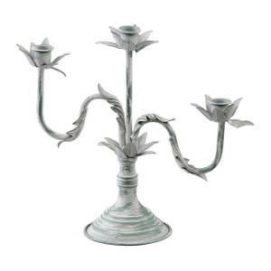 Rustic Floral 3 Arm Candelabra, 11" Tall Metal Tapered Candle Holders