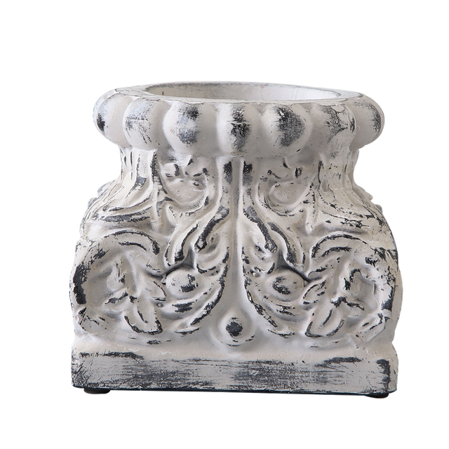 Handmade Distressed White Small Column Stand 6 Inch Tall