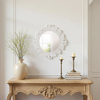 Vintage Wood Circle Wall Mirror 24 Inch, Distressed White