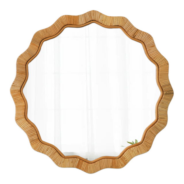 24 Inch Round Woven Rattan Wall Mirror