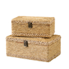 Rattan Box Set of 2, 10" and 12" Decorative Woven Basket with Lid