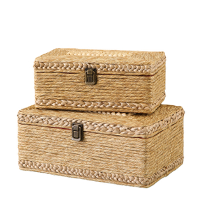 Rattan Box Set of 2, 10" and 12" Decorative Woven Basket with Lid