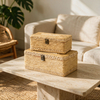 Rattan Box Set of 2, 10" and 12" Decorative Woven Basket with Lid