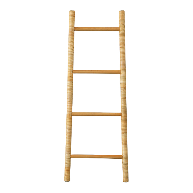 4-Tier Rattan Blanket Ladder Shelves, 3.9Ft (47Inches) Decorative Ladder Holder
