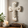 Rustic Wooden Cross for Wall, Handmade Distressed White Crucifix 11" Tall